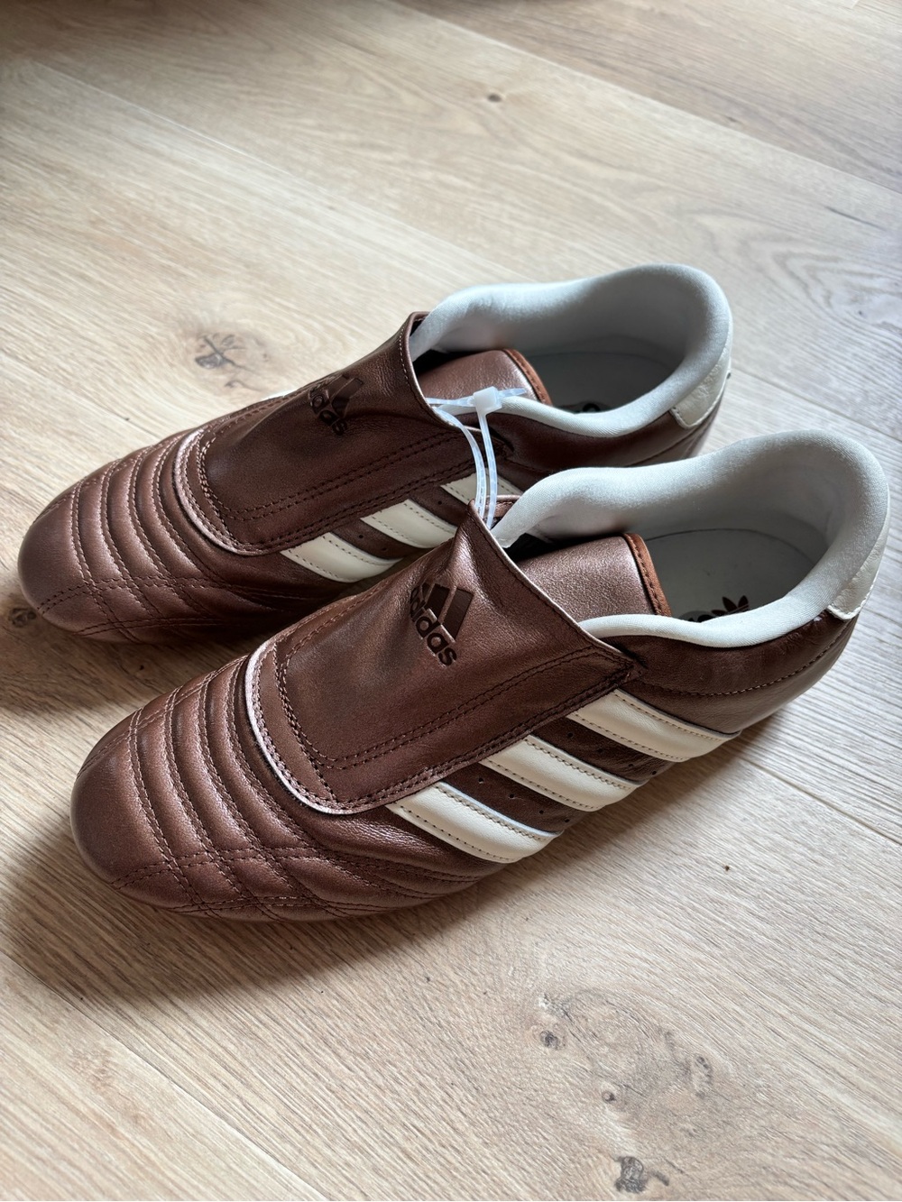 adidas Brown and White Soccer-Inspired Athletic Sneakers